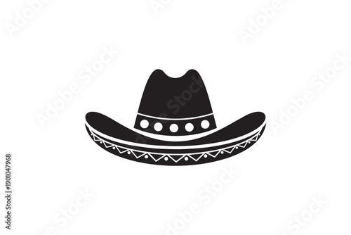 Mexican sombrero hat silhouette with decorative pattern and ornaments along brim reflecting traditional latin american style clothing and fashion