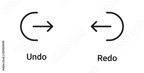 Undo redo arrow icon set in outline and silhouette style, user interface control, action history, navigation symbol, vector illustration.