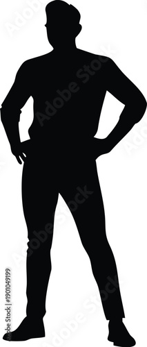 Silhouette of a person standing with hands on hips