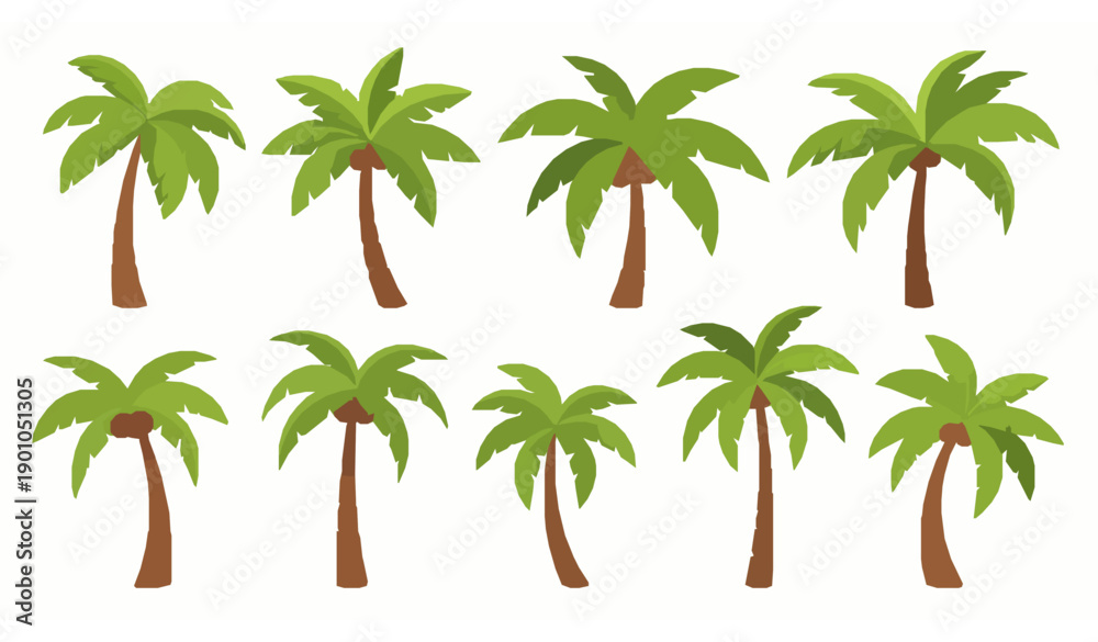 Naklejka premium Cartoon palm tree vector set with tropical fruit