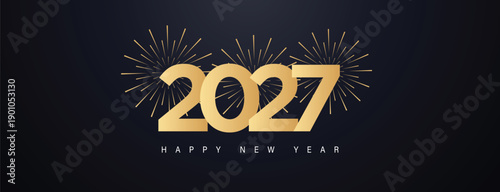 Happy new year 2027, celebration greeting card, new year card Gold text effect firework background