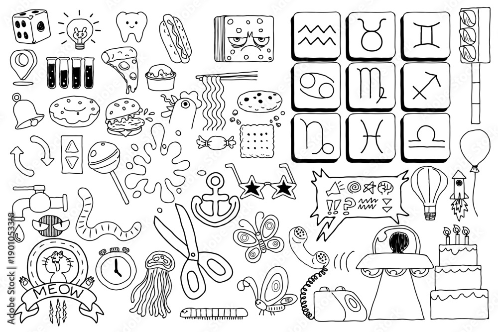 Obraz premium Vector images Hand Drawn Different Doodles