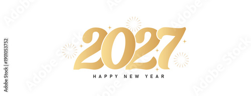 Happy new year 2027, celebration greeting card, new year card Gold text effect firework background