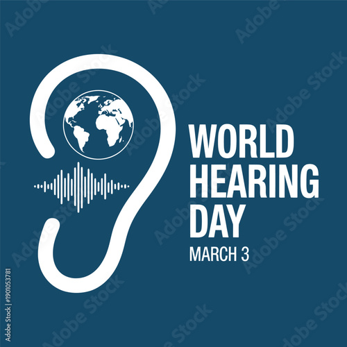 World Hearing Day Awareness Ear Icon with Globe and Sound Wave