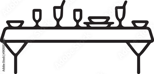 Restaurant Table with Plates and Glasses Vector