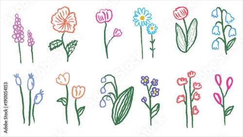 Simple Hand Drawn Flower Doodles Flat Vector Illustration