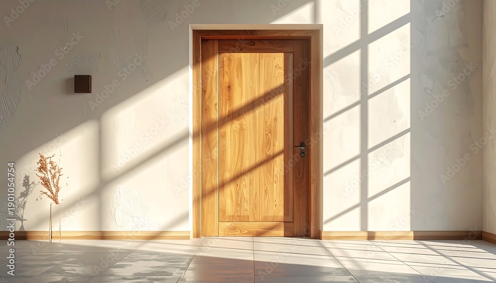 Obraz premium Sunlight shines through empty room door.