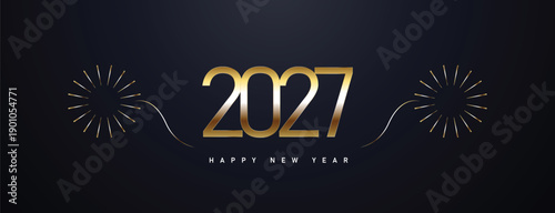 Happy new year 2027, celebration greeting card, new year card Gold text effect firework background