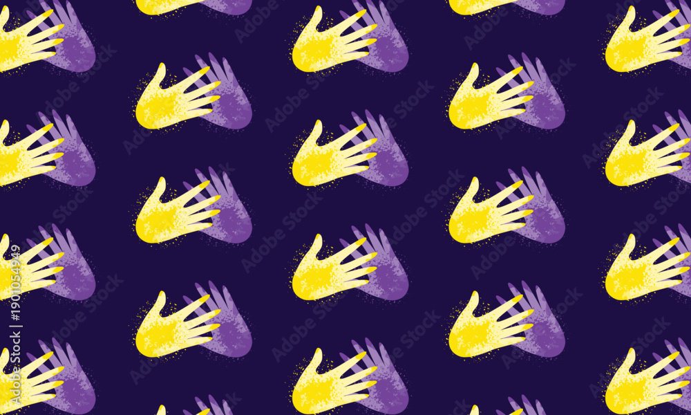 Obraz premium Holi festival pattern background with painted hands in yellow and purple dry powder illustration