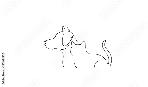 Creative dog and cat negative space pet logo vector template with modern flat design