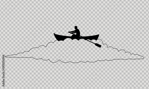 A person in a canoe on a wave paddling through water with a transparent background