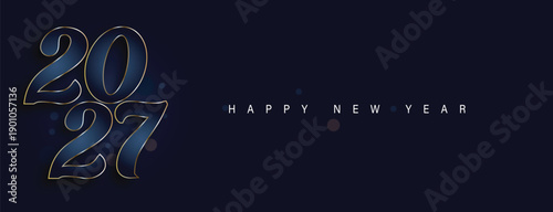 Happy new year 2027, celebration greeting card, new year card Gold text effect firework background