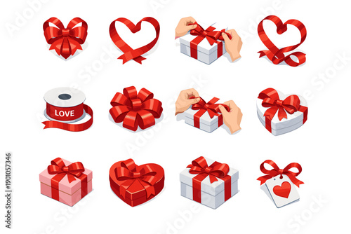 Red Ribbon and Gift Elements Collection