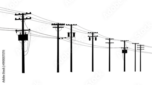 High voltage electric pole silhouette industrial landscape