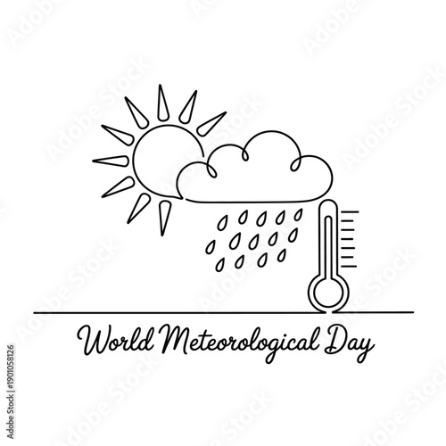 World Meteorological Day illustration featuring sun cloud rain thermometer design