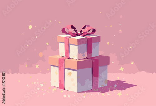 gift box tower three boxes stacked elaborate pink ribbons bows Celebration