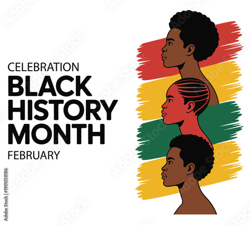 Black History Month Celebration, Diverse Profiles of African American People Vector on a White Background