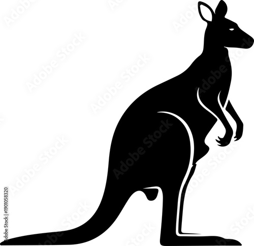 Vector illustration of a kangaroo standing profile, showcasing its distinctive silhouette and marsupial characteristics in a minimalist design.