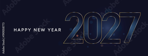 Happy new year 2027, celebration greeting card, new year card Gold text effect firework background