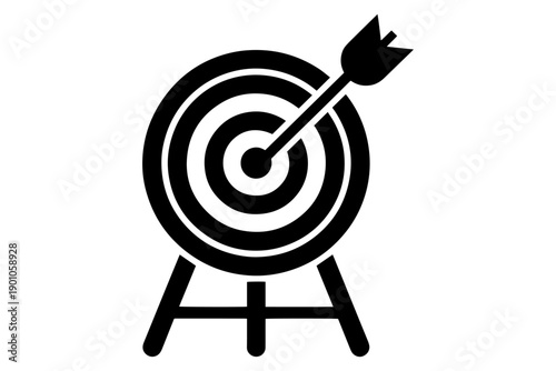 Bullseye achievement target arrow aim logo icon isolated on flat black and white background