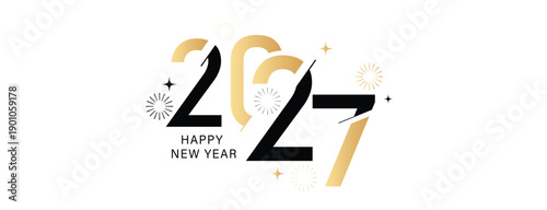 Happy new year 2027, celebration greeting card, new year card Gold text effect firework background