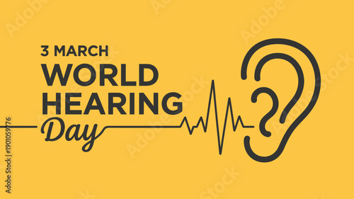 World Hearing Day Ear Icon on Yellow Background