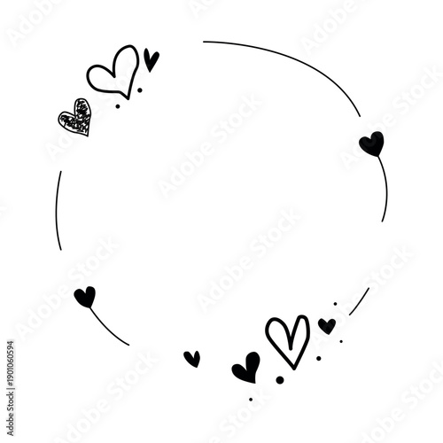 Hand Drawn Romantic Heart Frame Border in Doodle Style