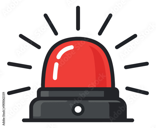 Flat design illustration of a red emergency siren depicting a flashing alert for warning notifications