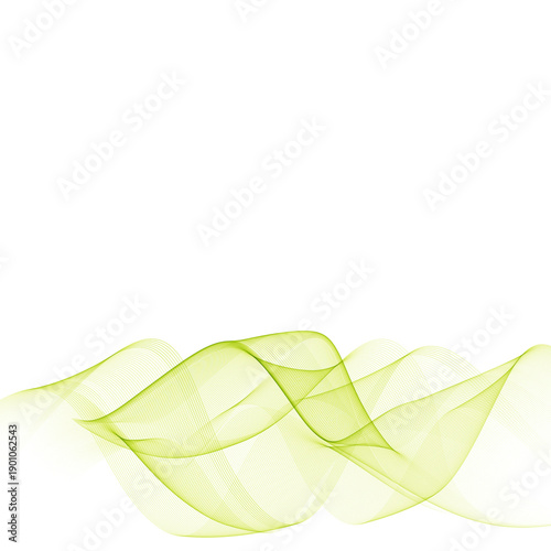 Dynamic multilayered composition of translucent green lines creating an effect of light spring wind and harmonious movement.