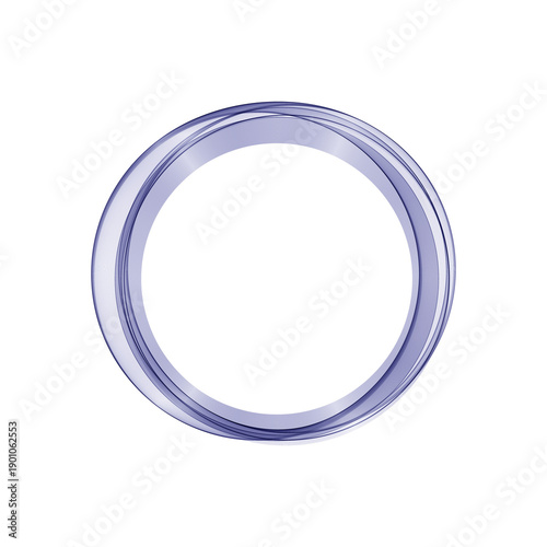 An abstract intertwining of thin purple lines forming a dynamic and harmonious circle on a light neutral background.