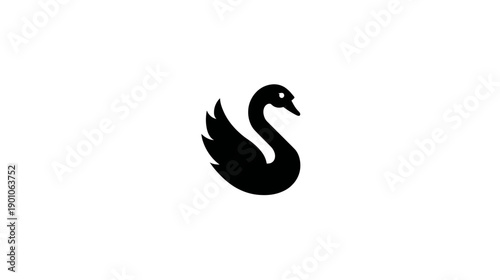 Elegant black swan icon on white background for branding and design