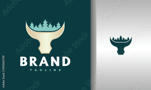 Elegant Bull Head and Forest Branding Logo