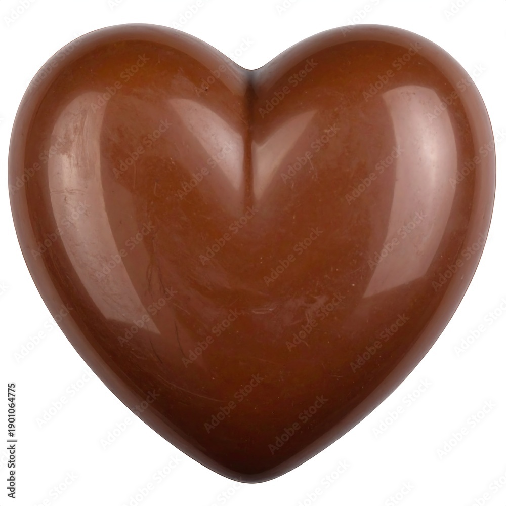 Obraz premium Glossy chocolate heart, smooth surface with light reflections. Sweet treat, rich brown color