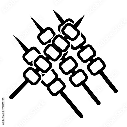 Chinese New Year icons silhouette Minimalist black and white vector icon of three grilled food skewers for barbecue concept