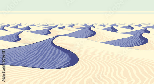 Retro pixel art desert landscape with rolling sand dunes under clear sky