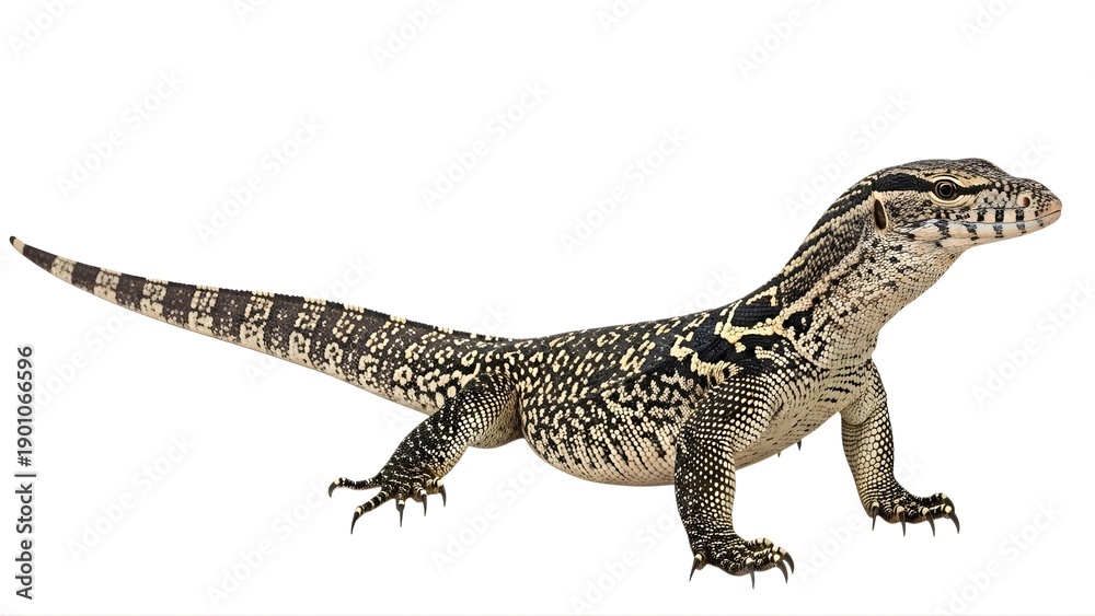 Obraz premium A large lizard with a long tail and sharp claws standing on a transparent background