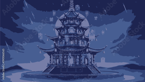 Mysterious Pagoda in the Night Sky