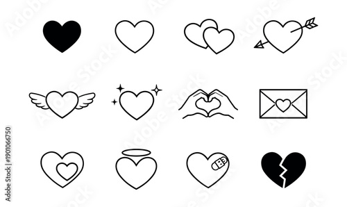 Heart-themed line icons set
