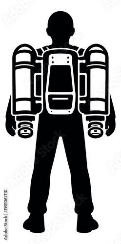 Silhouette line art illustration of a person depicting a jetpack for future travel and progress