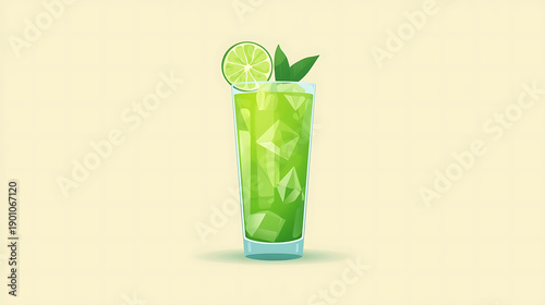 Refreshing Green Lime Drink with Ice and Mint Leaves – Perfect Summer Beverage
