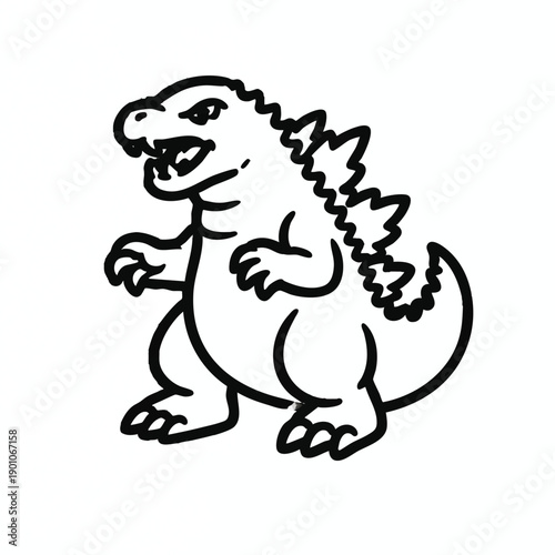 Cartoon Monster Kaiju Godzilla Outline Drawing Vector Illustration