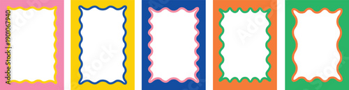 Colorful Vertical Scalloped Frame Templates Set. Decorative Wavy Border Labels with Blank White Space for Text and Stationery Graphic Design