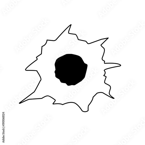 Bullet hole metal gun crack hit target concept. Vector design graphic illustration