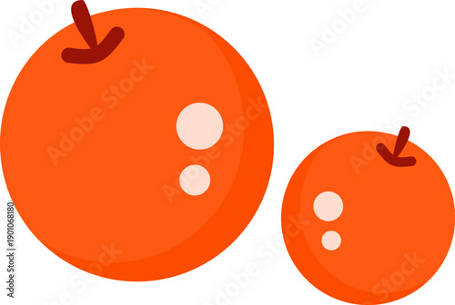 Two vibrant oranges with stems on white background