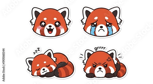 Cute red panda stickers with various happy and sad emotions