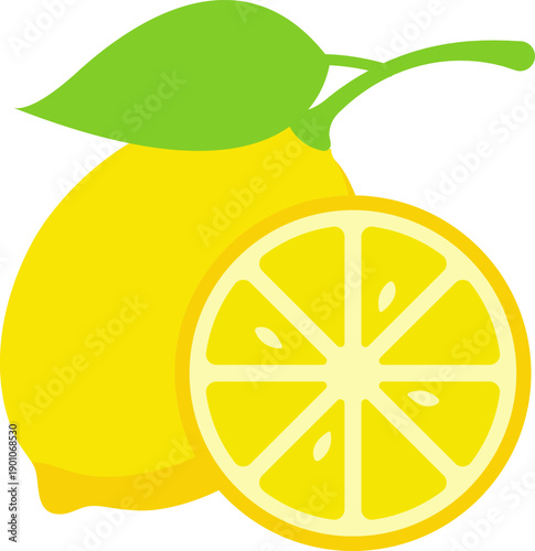 Vibrant lemons with fresh green leaves on white background