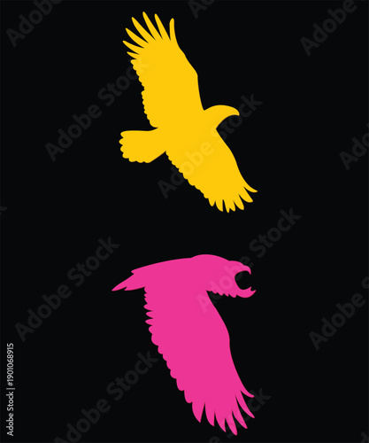 3D Colorful Flying Bird Silhouettes Vector Set Design for T-Shirts Posters Banners and Wall Art.