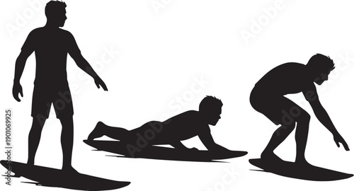 Surfer's Progression: Silhouette of a surfer mastering the waves. A progression capturing each stage of learning.