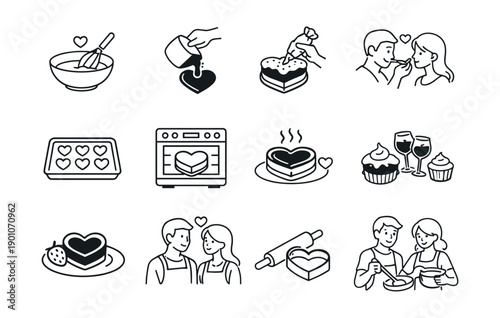 Baking and Romance Line Drawings Set