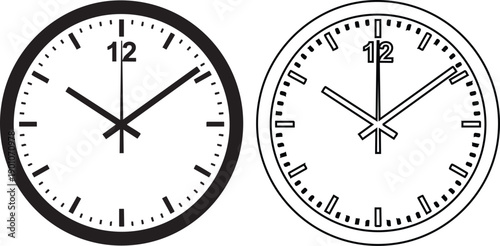 Two Analog Clocks Showing 10 Oclock Silhouettes clock faces black and white 10 o'clock